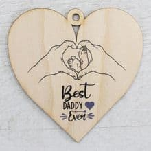 Printed 9.5cm Wood Heart cut from 3mm Ply Dad Daddy Fathers Day Gift - Feet